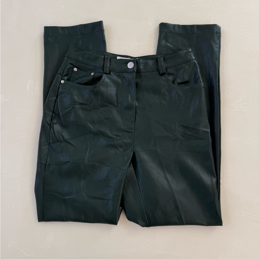 Avec Les Filles Green High Rise Straight Leg Vegan Leather Pants XS